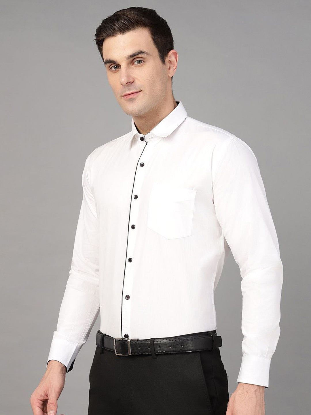 Hancock Men White Solid Pure Cotton Slim Fit Casual Shirt