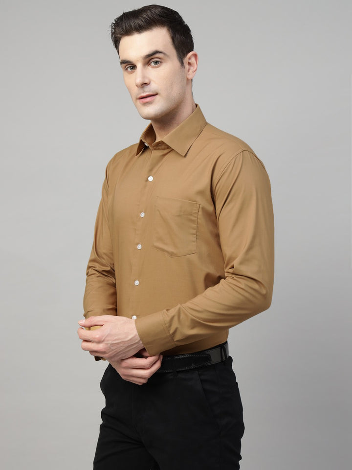 Men Mustard Solid Stretchable Slim Fit Formal Shirt