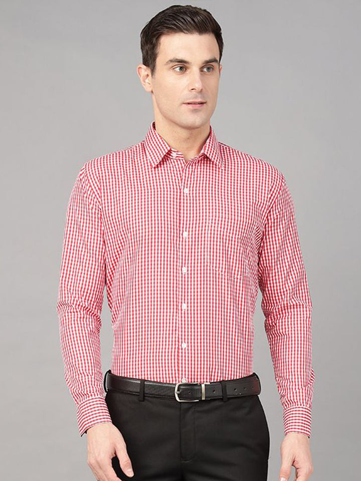 Hancock Men Red Check Pure Cotton Slim Fit Formal Shirt