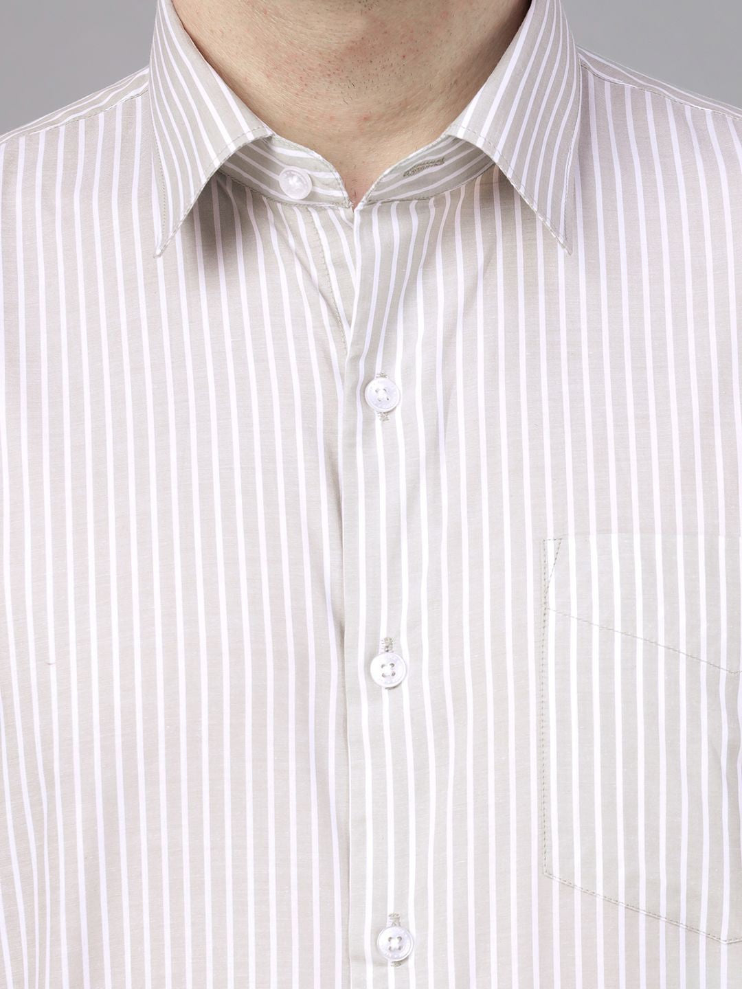 Hancock Men Basil & White Stripe Pure Cotton Slim Fit Formal Shirt
