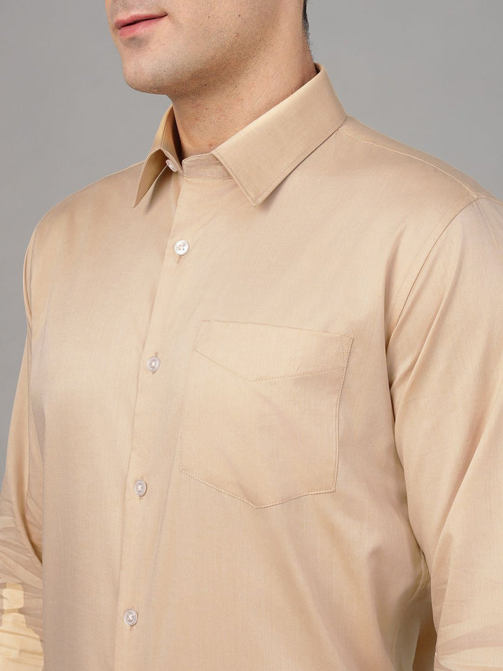 Hancock Men Mustard Solid Pure Cotton Chambray Slim Fit French Cuff Formal Shirt
