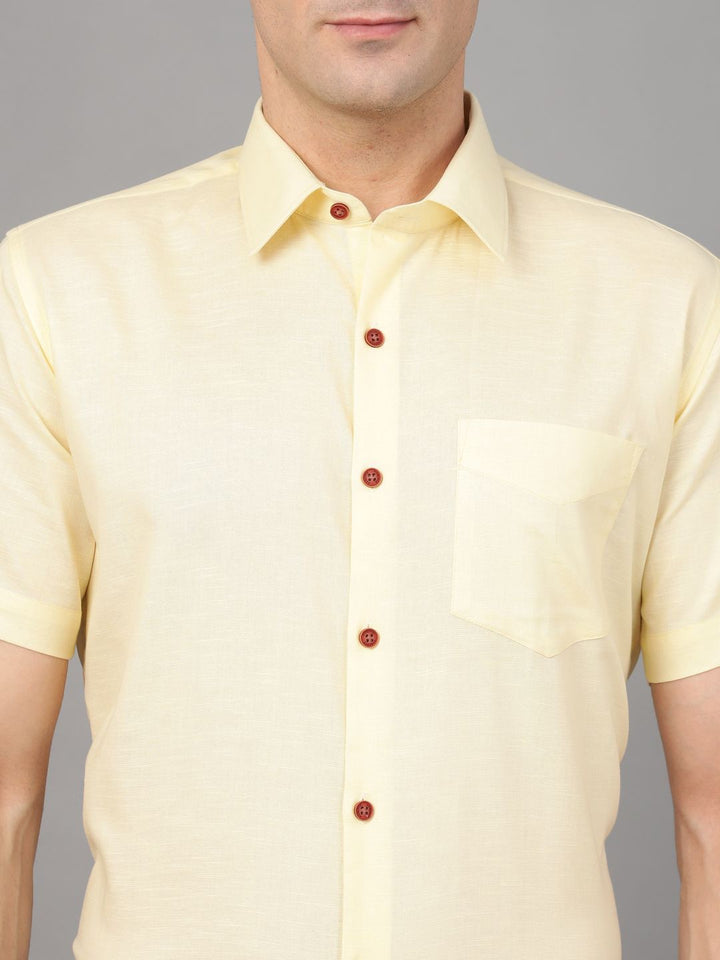 Hancock Men Lemon Solid Pure Cotton Slim Fit Formal Shirt
