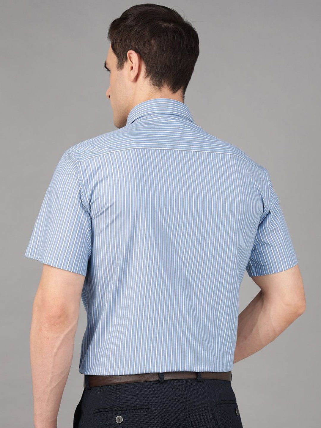 Hancock Men Blue & White Stripe Pure Cotton Slim Fit Formal Shirt