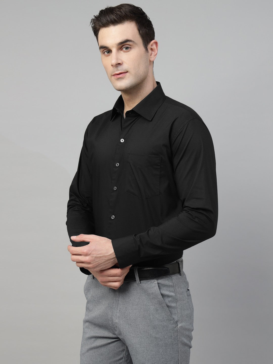 Men Black Red Solid Stretchable Slim Fit Formal Shirt