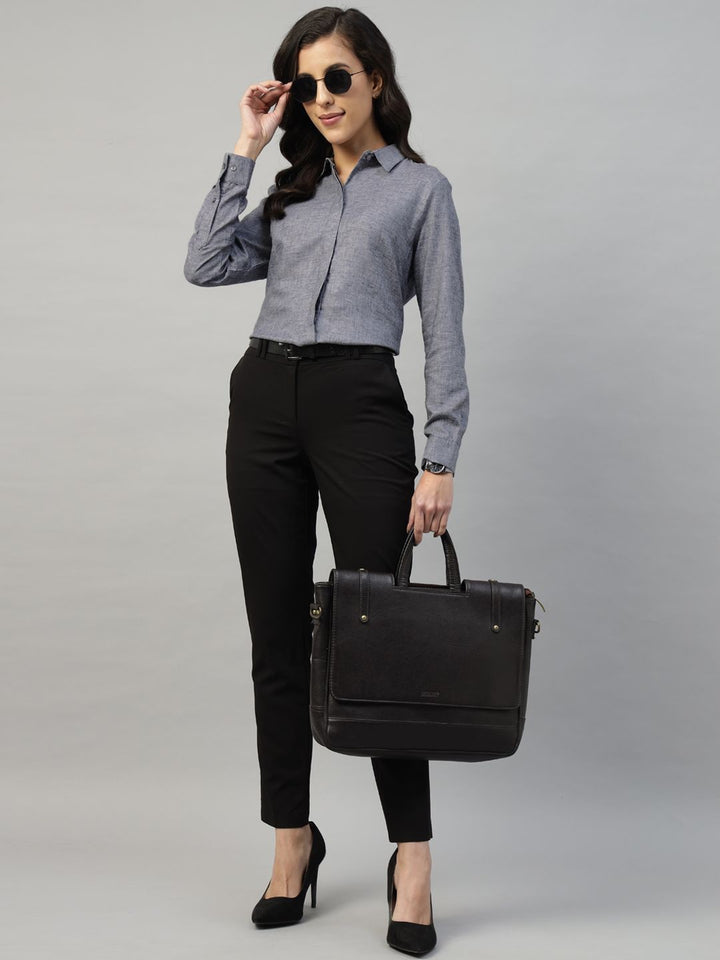 Hancock Women Grey Solid Pure Cotton Regular Fit Formal Shirt