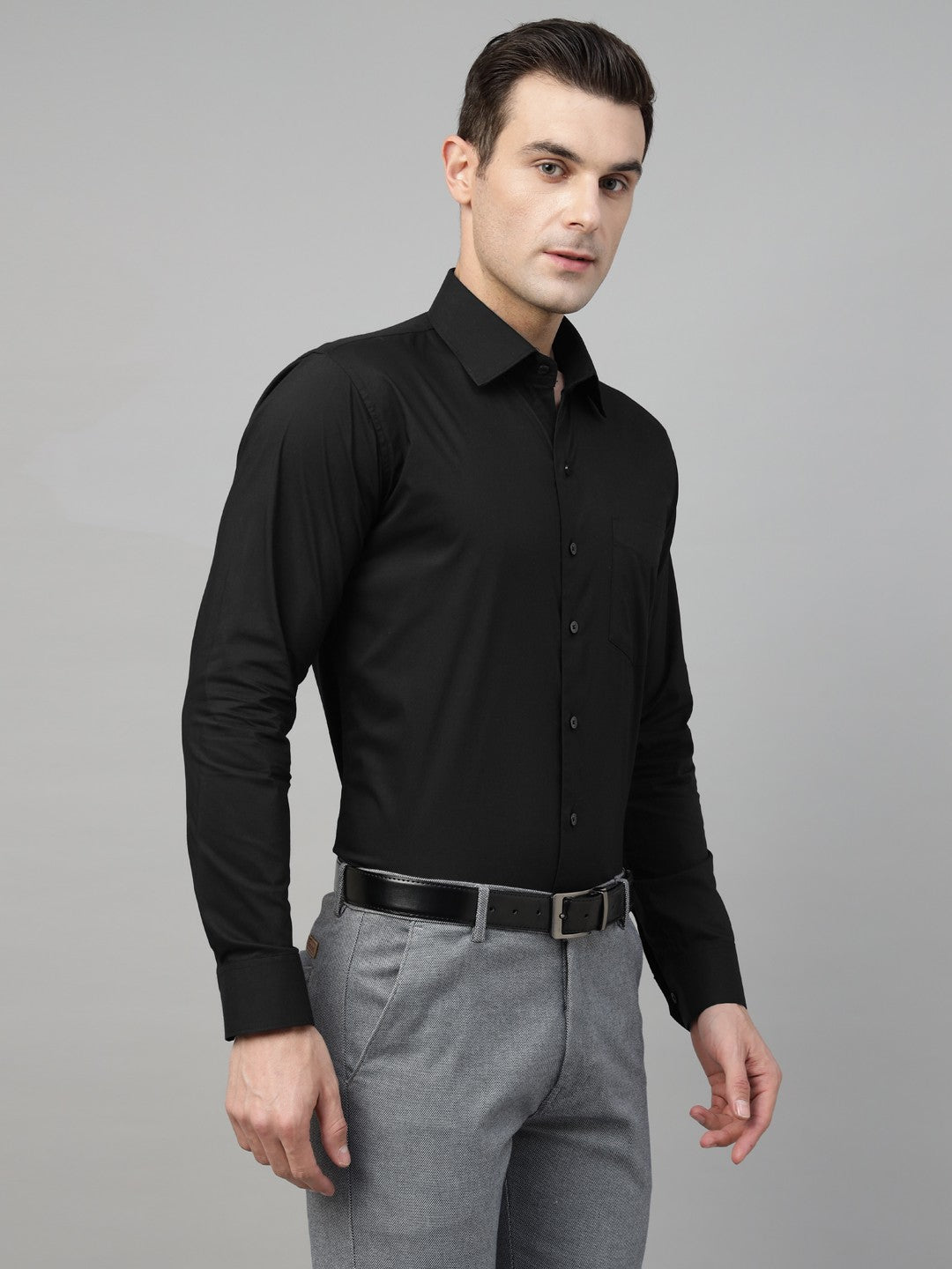 Men Black Red Solid Stretchable Slim Fit Formal Shirt