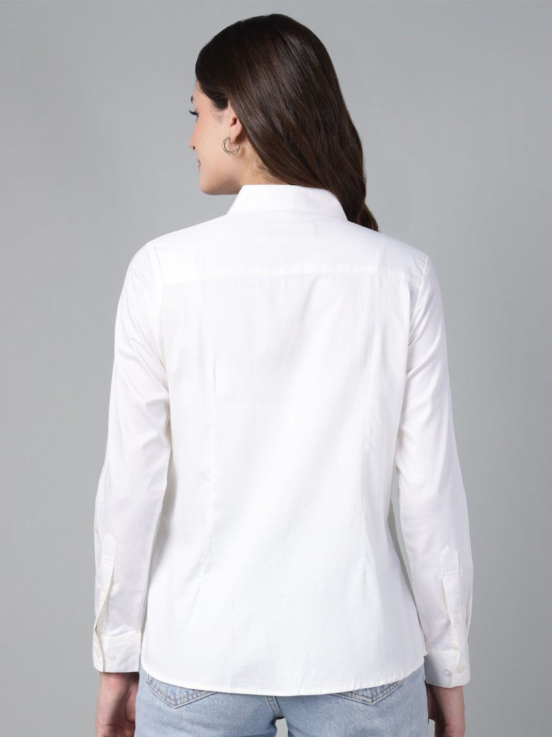 Hancock Women White Solid Pure Cotton Regular Fit Casual Shirt