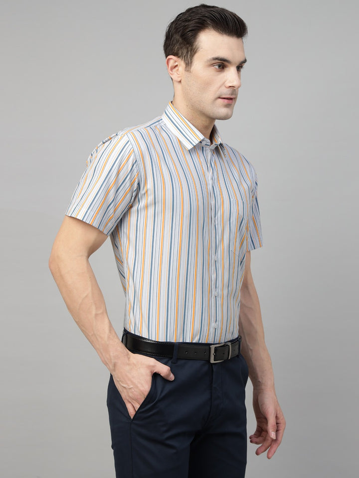  blue striped pure cotton short sleeves shirt 