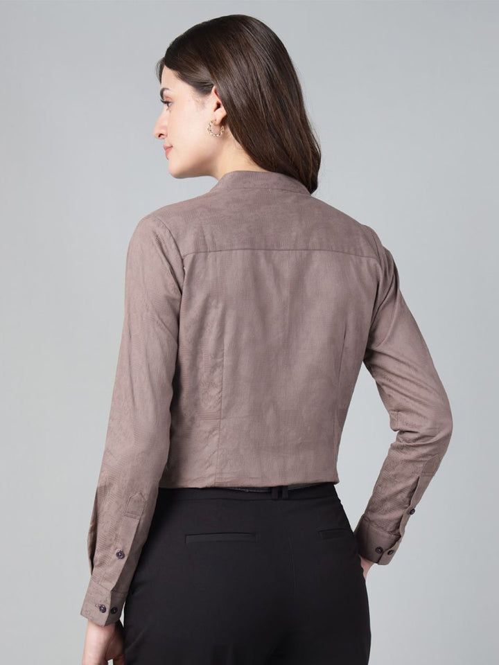 Hancock Women Mauve Solid Pure Cotton Regular Fit Formal Shirt
