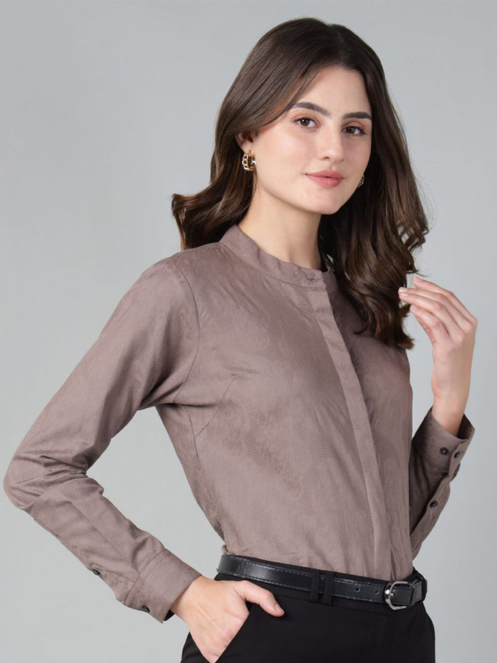 Hancock Women Mauve Solid Pure Cotton Regular Fit Formal Shirt
