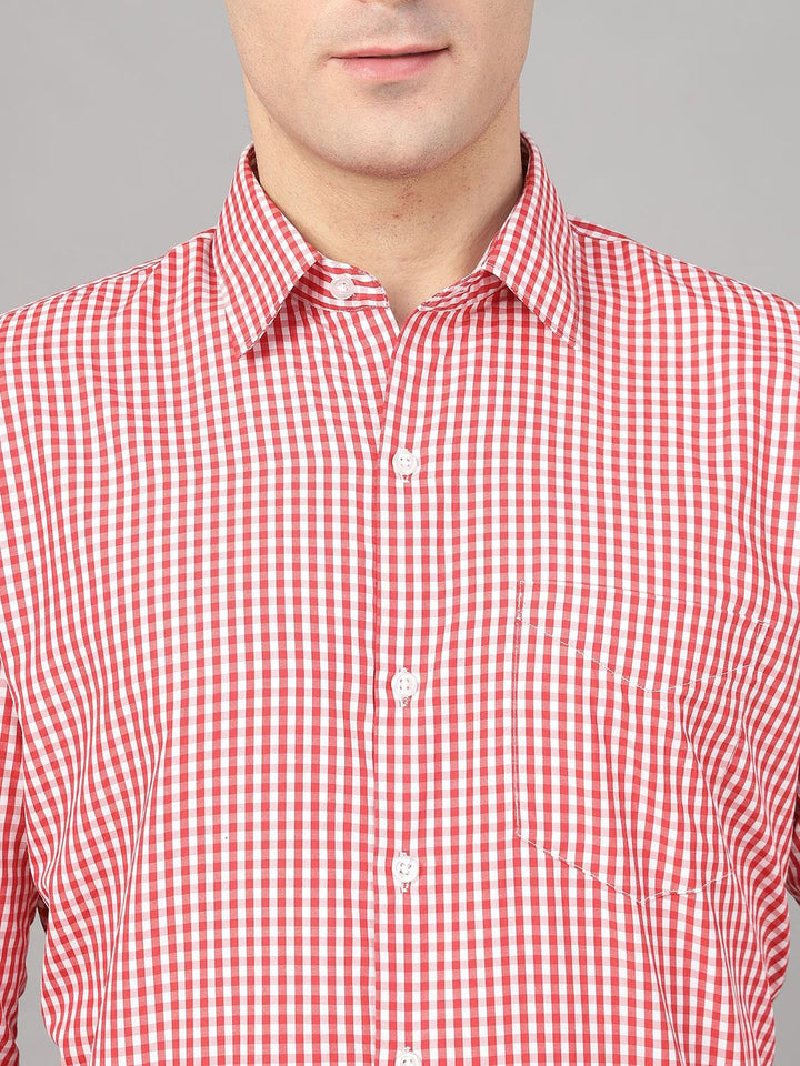 Hancock Men Red Check Pure Cotton Slim Fit Formal Shirt