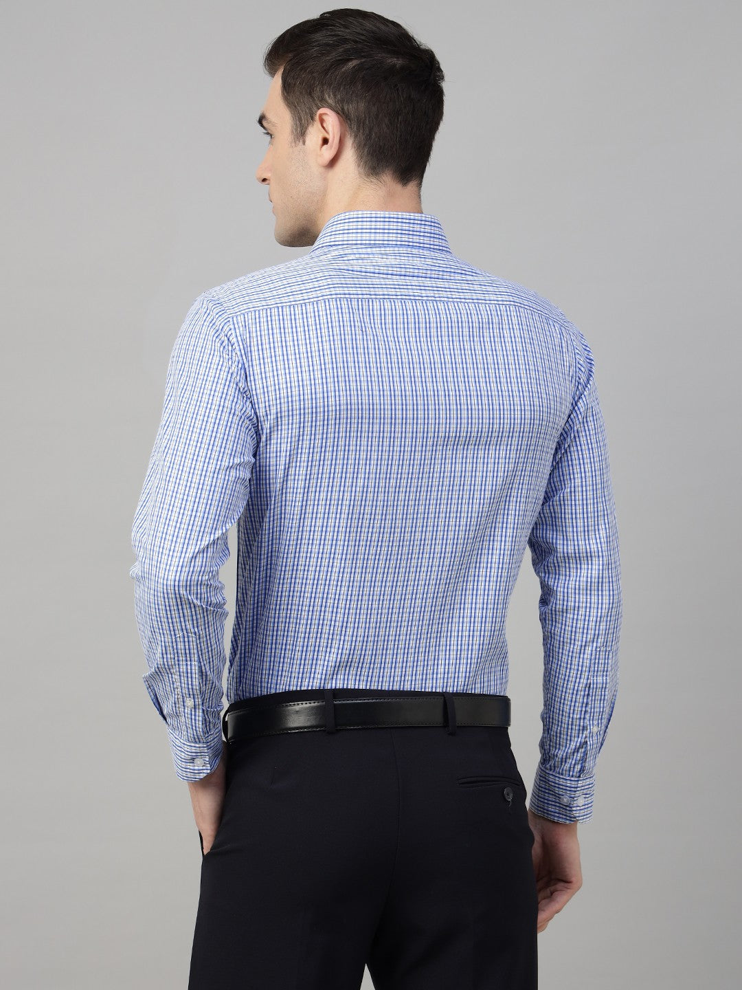 Men Blue Check Cotton Slim Fit Formal Shirt