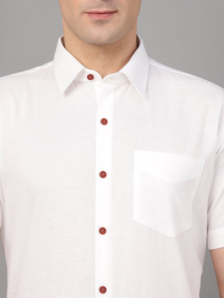 Hancock Men White Solid Pure Cotton Slim Fit Formal Shirt