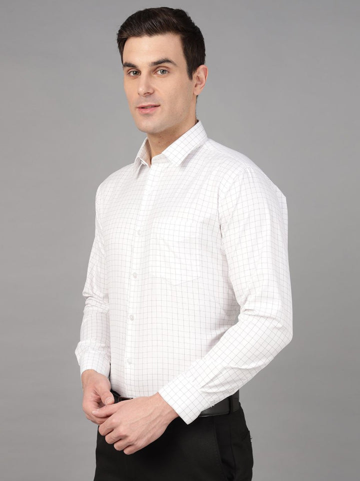 Hancock Men White Check Pure Cotton Slim Fit Formal Shirt