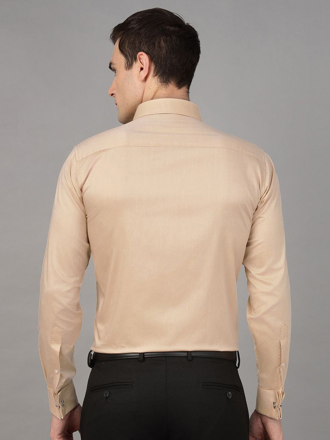 Hancock Men Mustard Solid Pure Cotton Chambray Slim Fit French Cuff Formal Shirt