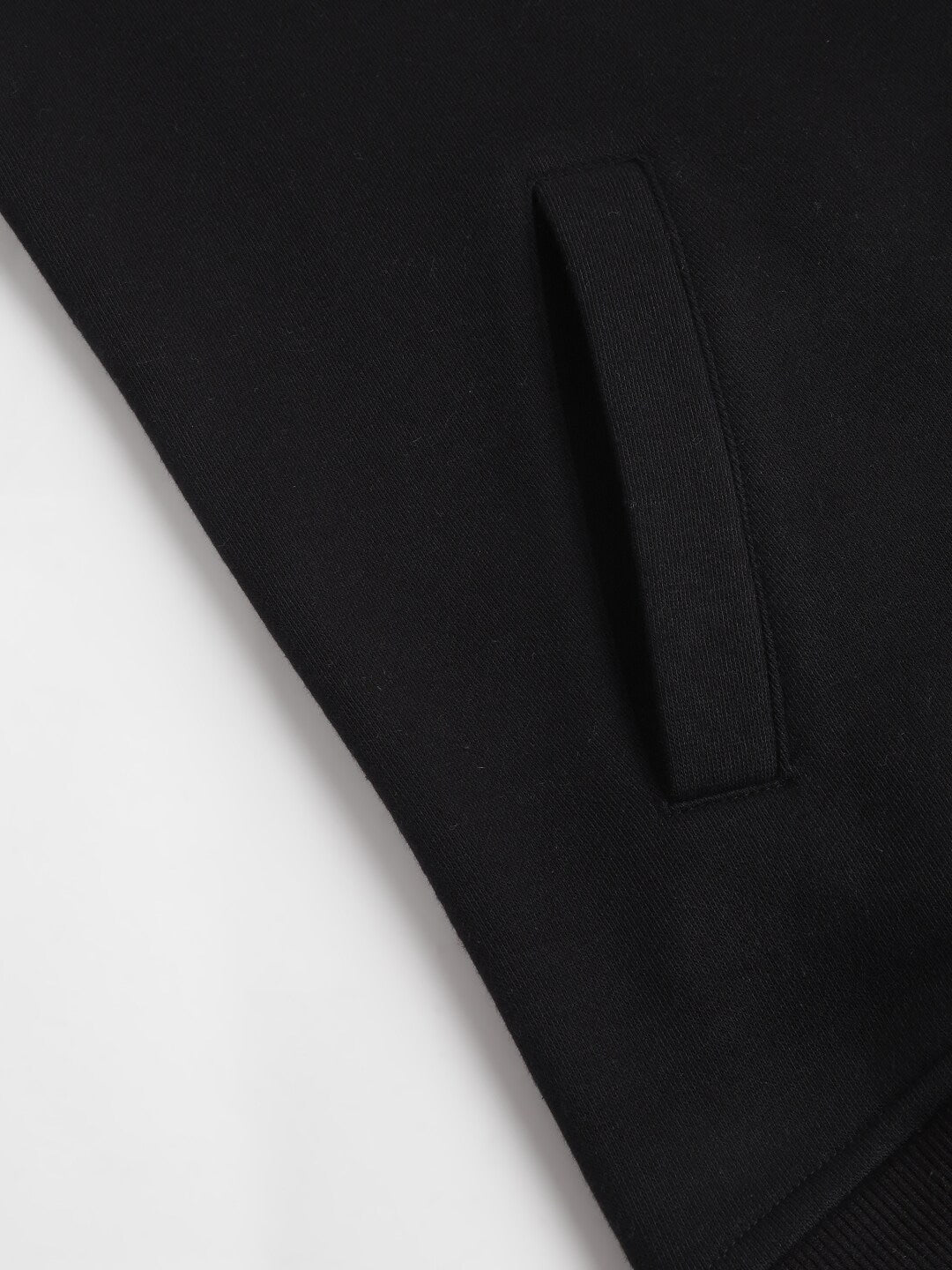 Men Black Solid Half Button Placket Long Sleeves Fleece Hooded Sweatshirt