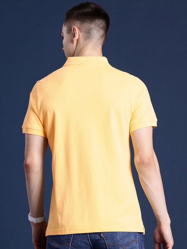 Men Yellow Solid Pure Cotton Slim Fit T-Shirt