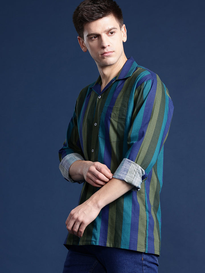 Men Green Checked Pure Cotton Relaxed Fit Casual Shirt