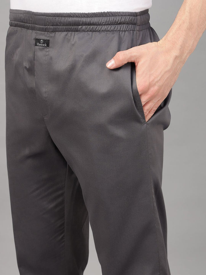 Hancock Men Dark Grey Solid Pure Cotton Relaxed Fit Night Wear Night Suit