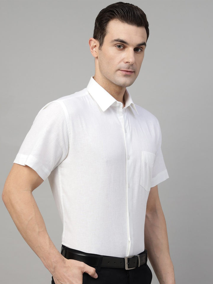  white solid linen short sleeves shirt 