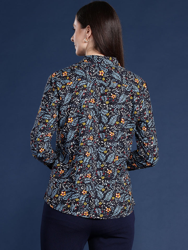 Women Black Floral Viscose Rayon Rayon Formal Shirt