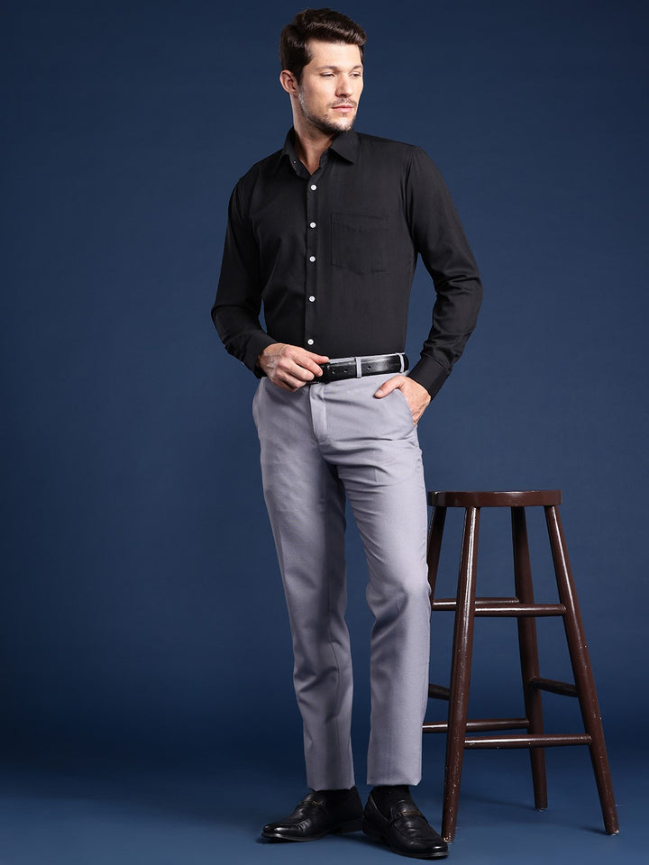 Men Black Solid Viscose Rayon Slim Fit Formal Shirt