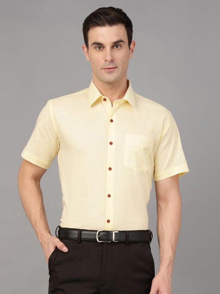 Hancock Men Lemon Solid Pure Cotton Slim Fit Formal Shirt