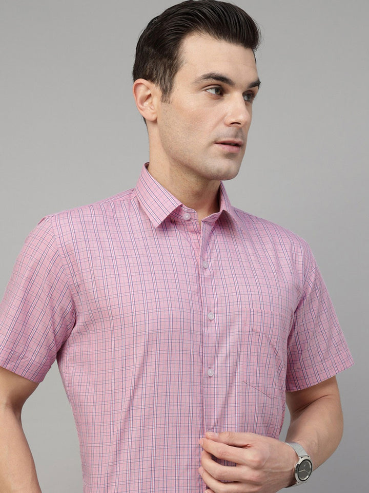  pink tartan checked pure cotton short sleeves shirt 