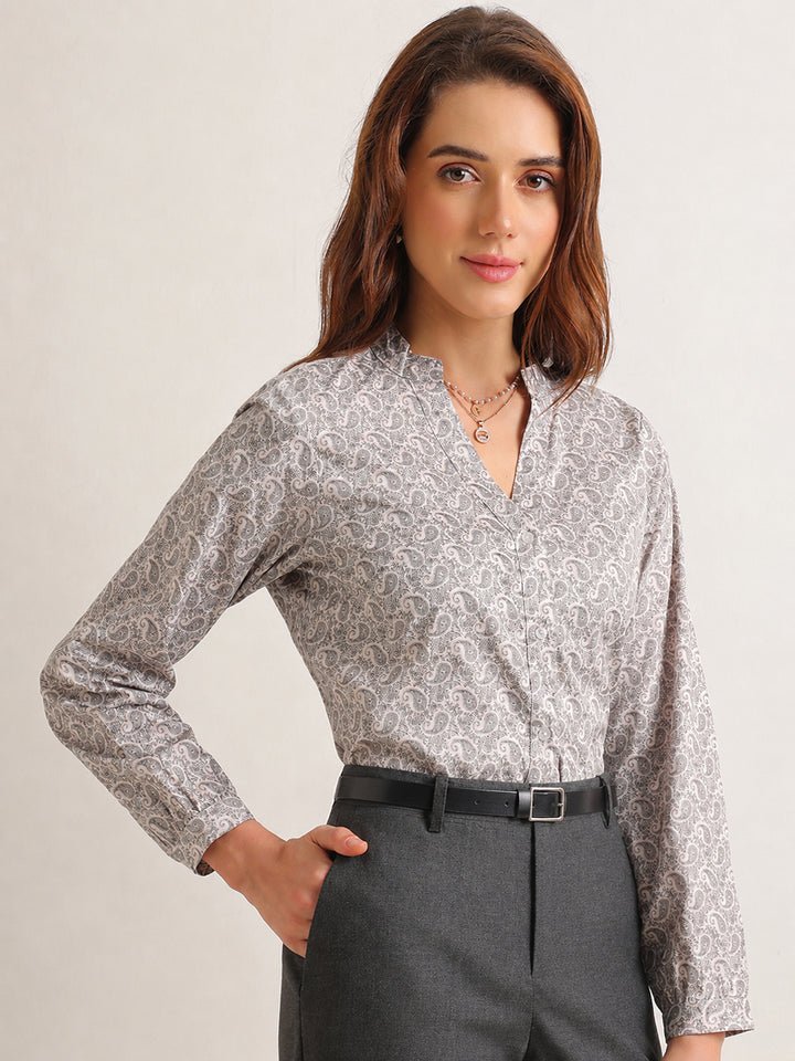 Hancock   Women   Beige   Prints   Pure Cotton   Regular Fit   Formal   Shirt