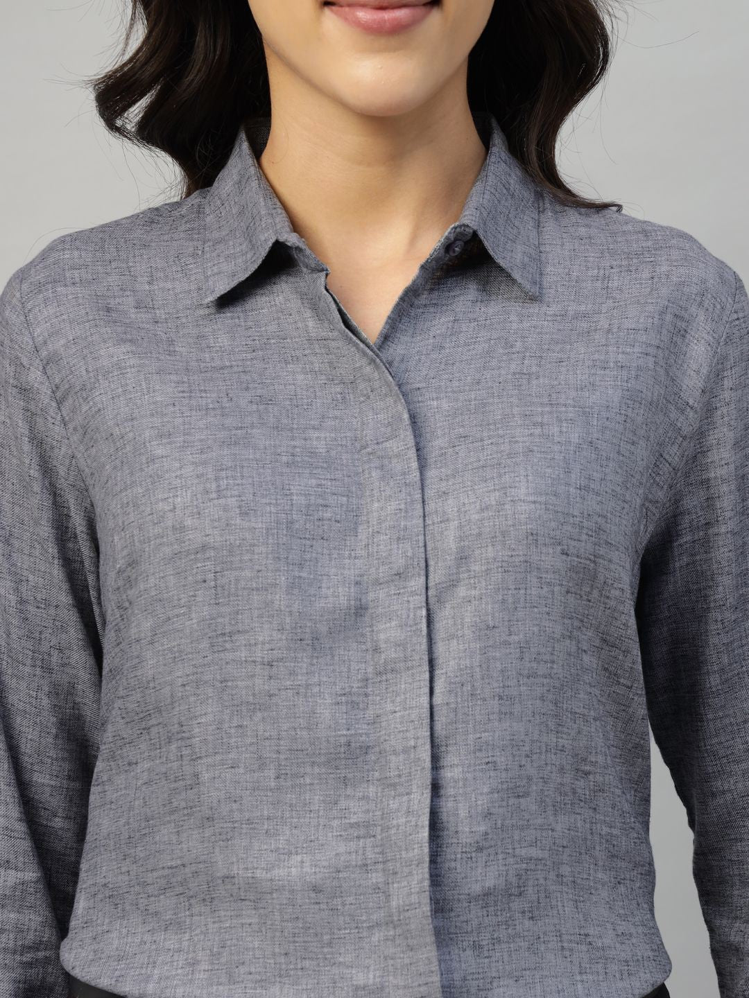 Hancock Women Grey Solid Pure Cotton Regular Fit Formal Shirt