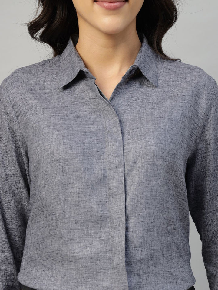 Hancock Women Grey Solid Pure Cotton Regular Fit Formal Shirt