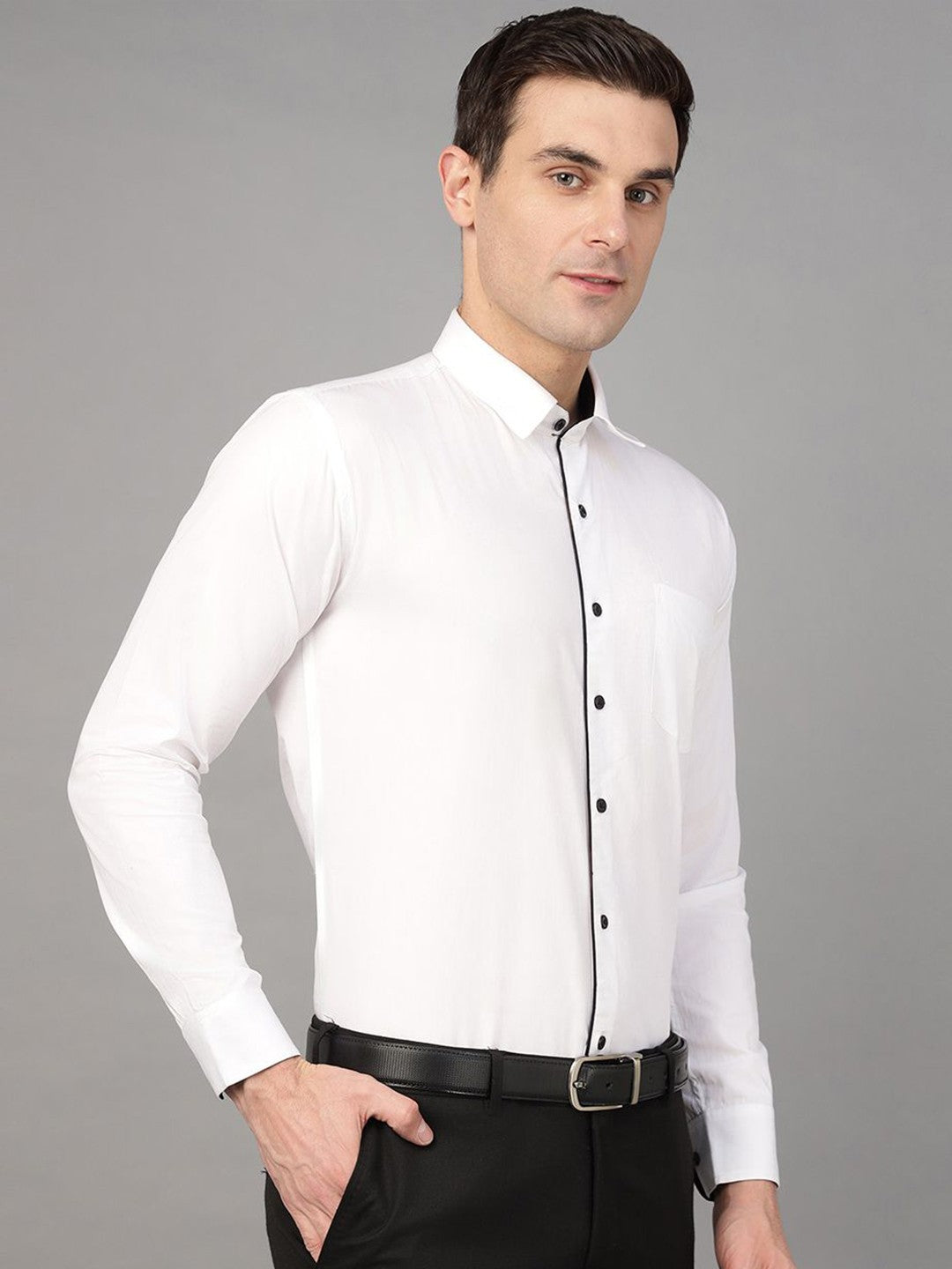 Hancock Men White Solid Pure Cotton Slim Fit Casual Shirt