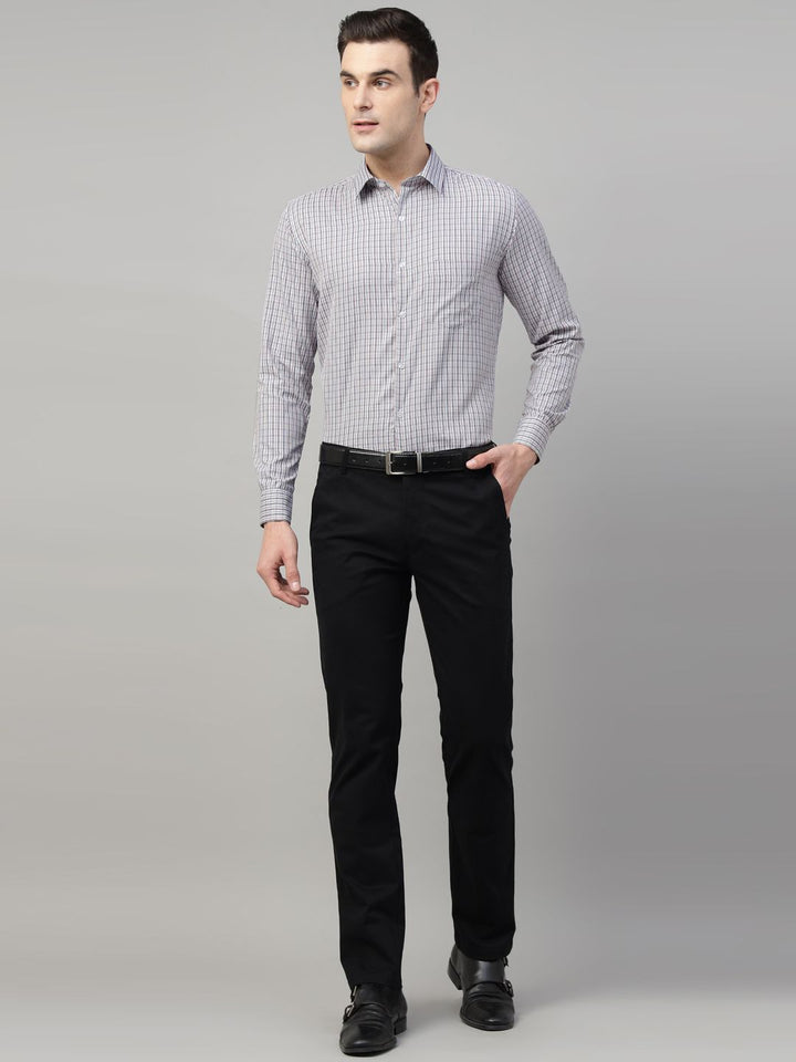 Men Grey & Navy Check Cotton Slim Fit Formal Shirt