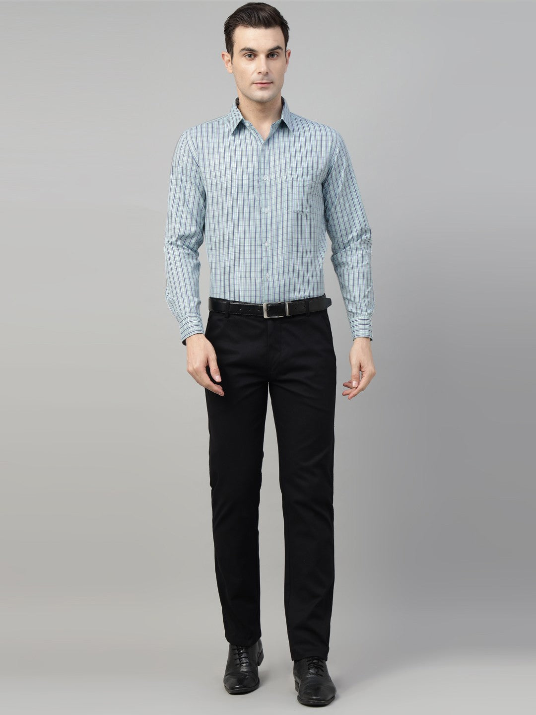 Men Green Check Cotton Slim Fit Formal Shirt