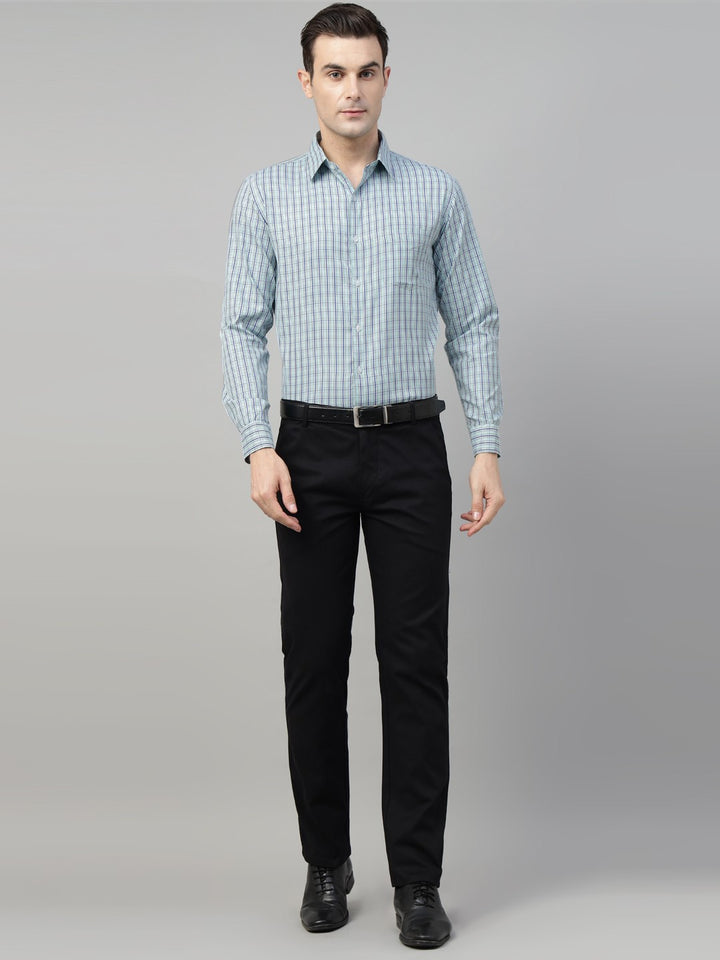 Men Green Check Cotton Slim Fit Formal Shirt