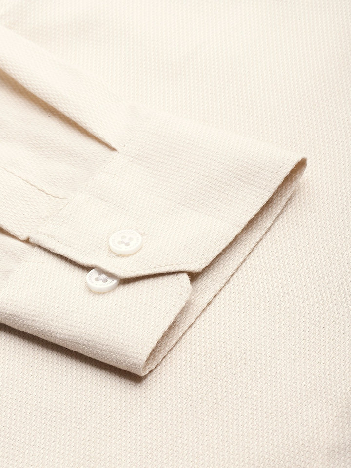 Men Beige Solid Pure Cotton Slim Fit Formal Shirt
