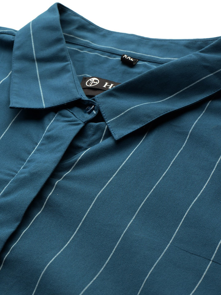 Women Turquoise Stripes Pure Cotton Plus Size Formal Shirt