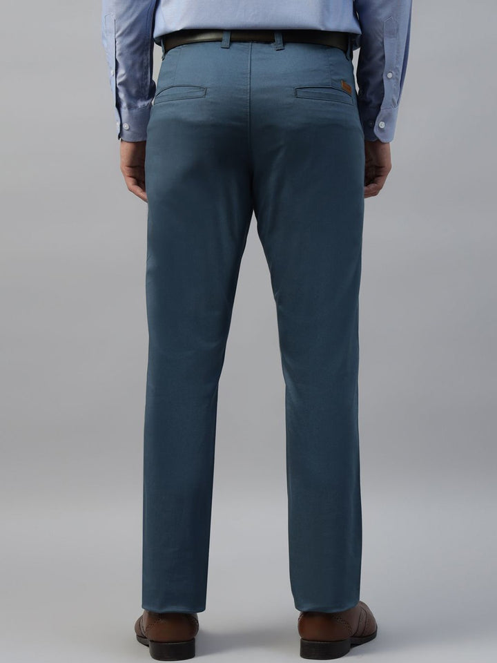 Hancock Men Turquoise Blue Solid  Slim Fit Formal Trouser