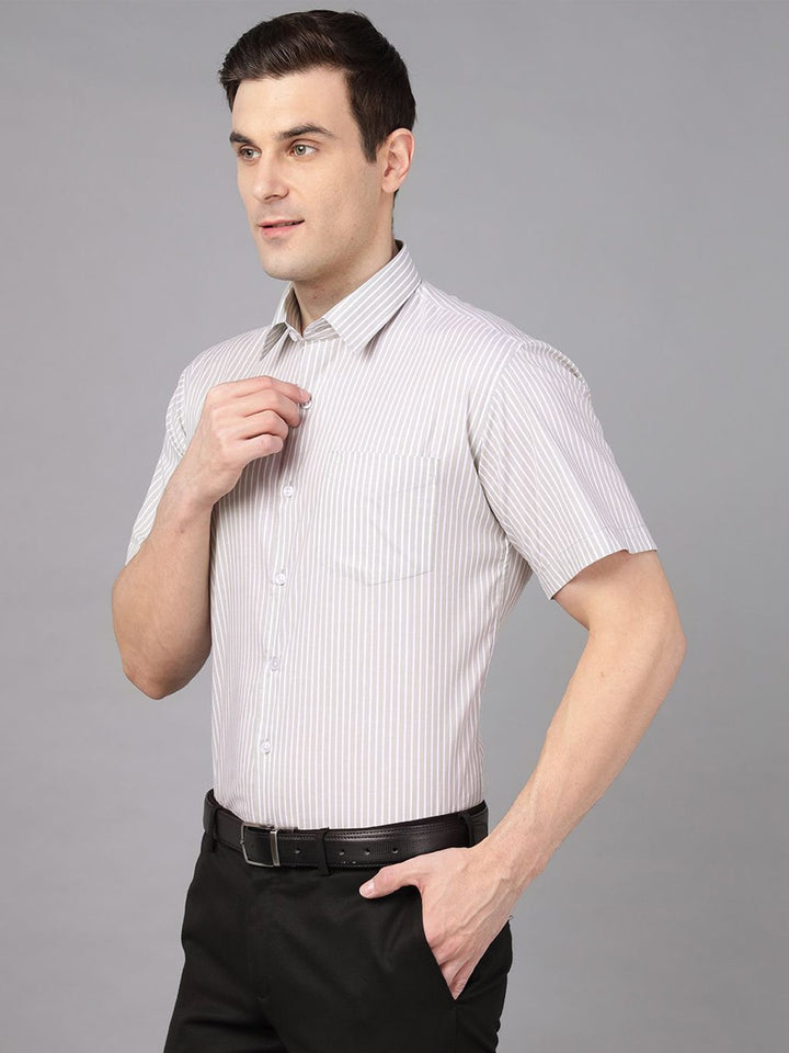 Hancock Men Basil & White Stripe Pure Cotton Slim Fit Formal Shirt
