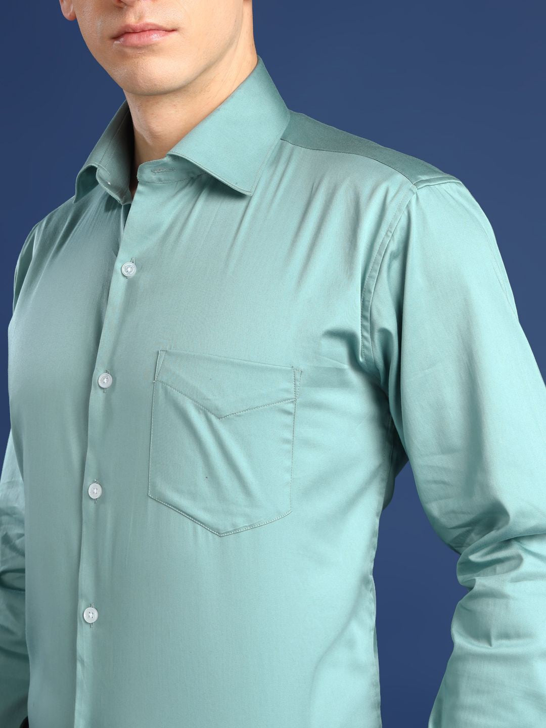 Hancock Men Jade Green Solid Cotton Elastene Slim Fit Party Shirt