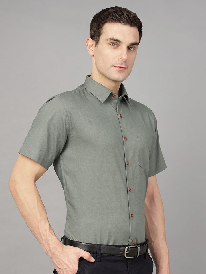 Hancock Men Olive Solid Pure Cotton Slim Fit Formal Shirt