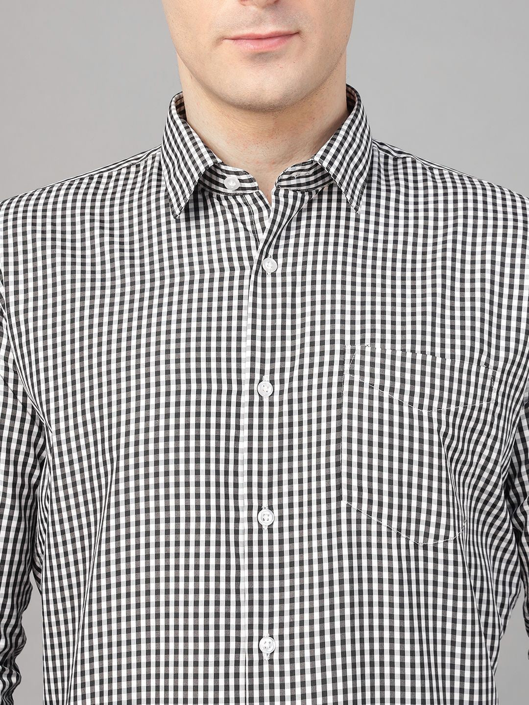 Hancock Men Black Check Pure Cotton Slim Fit Formal Shirt