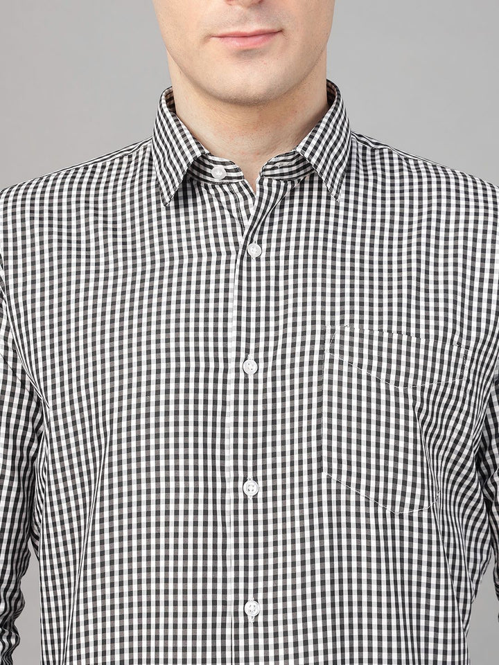 Hancock Men Black Check Pure Cotton Slim Fit Formal Shirt
