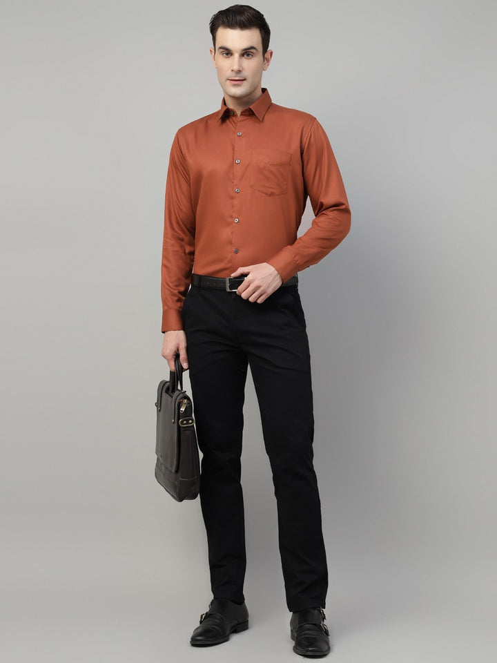 Men Rust Solid Cotton Slim Fit Formal Shirt