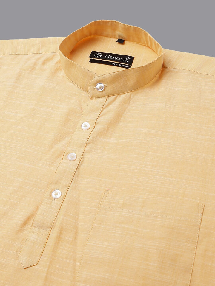Men Yellow Solid Pure Cotton Regular Fit Casual Kurta