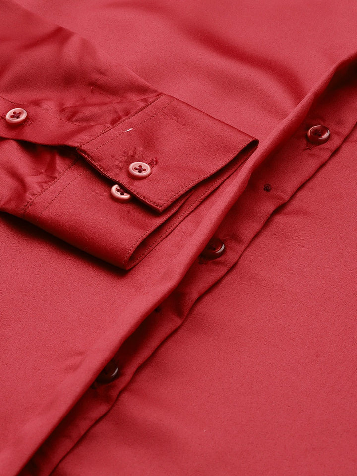 Women Red Solid Satin Formal Shirt