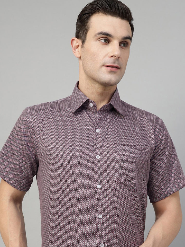 Men Red & Navy Print Cotton Slim Fit Party Shirt