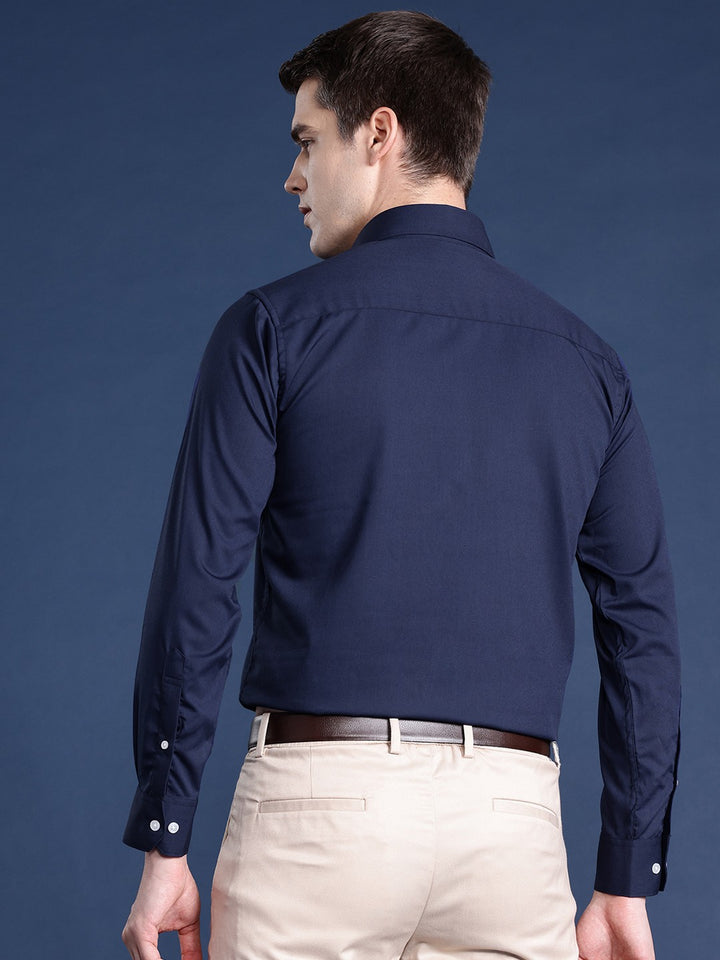Men Navy Solid Pure Cotton Slim Fit Formal Shirt