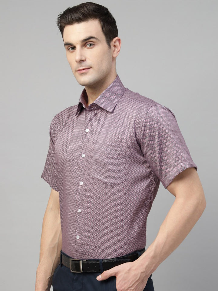 Men Red & Navy Print Cotton Slim Fit Party Shirt