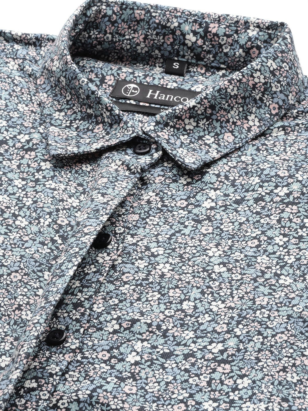 Women Navy Blue Floral Print Viscose Rayon Rayon Formal Shirt